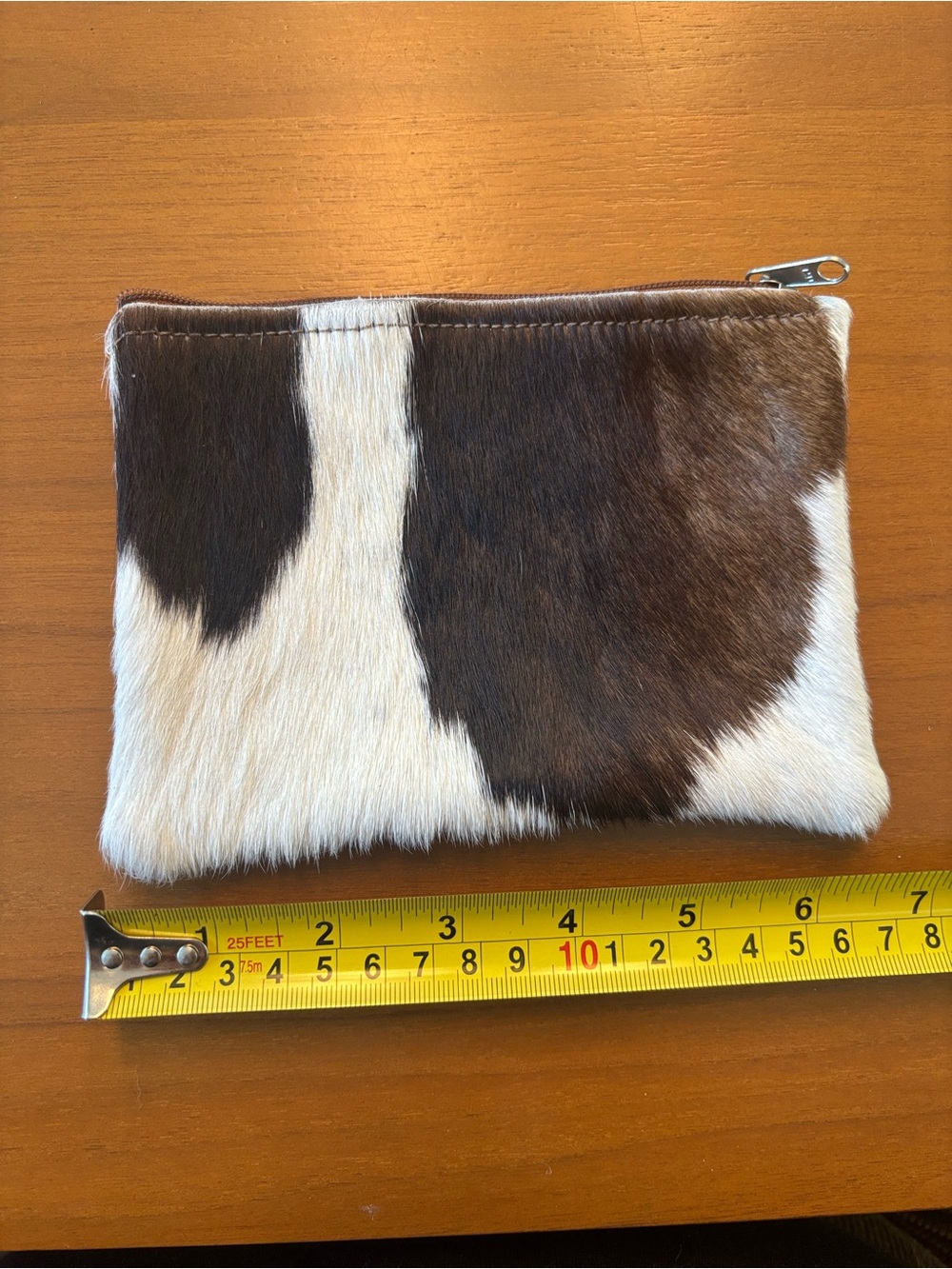 Cowhide Zip Pouch - Brown & White Fur